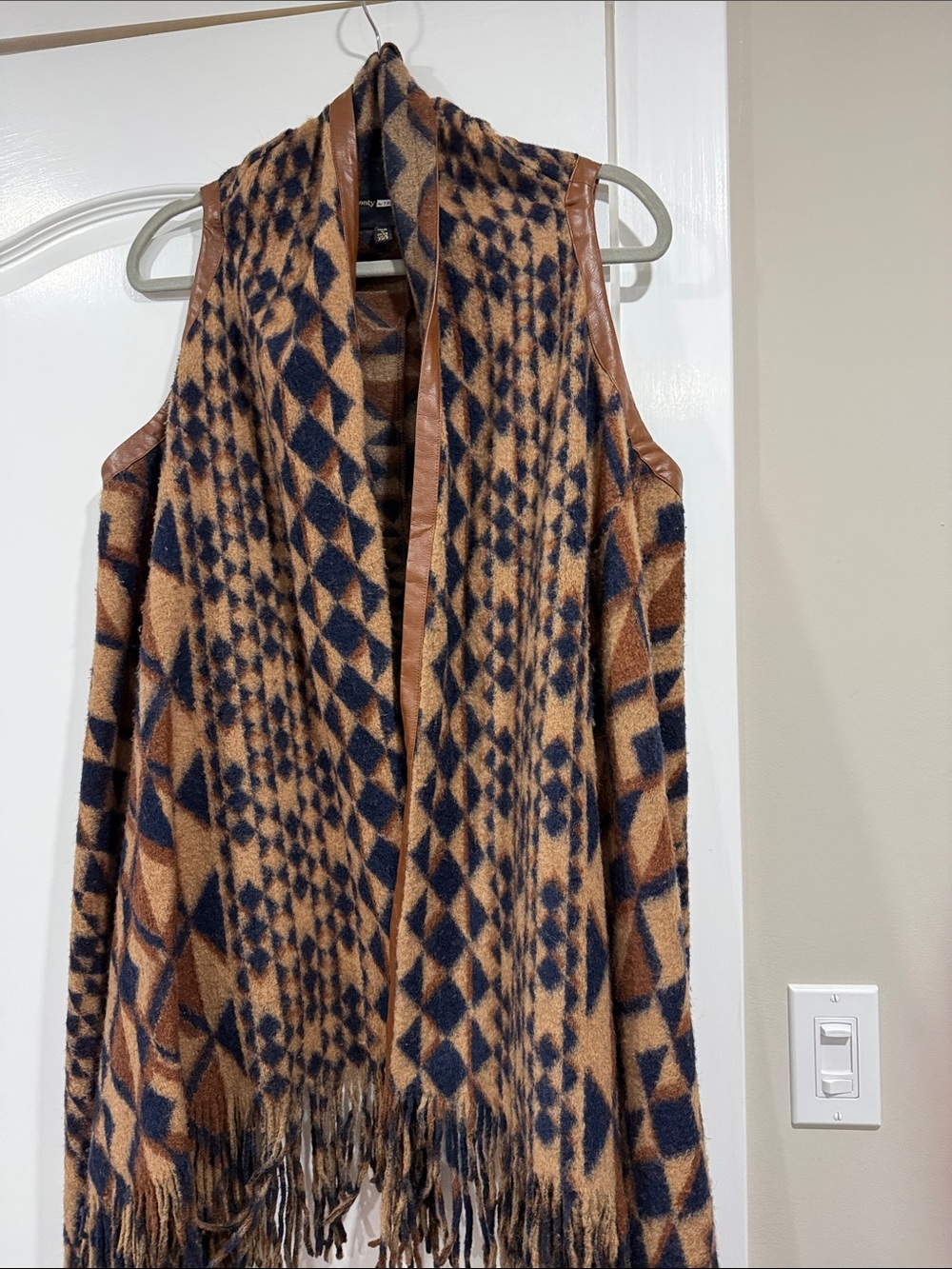 Plenty by Tracy Reese Tan & Navy Geometric Fringe Vest